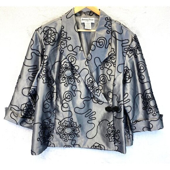 Another Thyme Blazer Jacket Size 30W Evening Cocktail Silver Velvet Embroidered - Picture 1 of 16